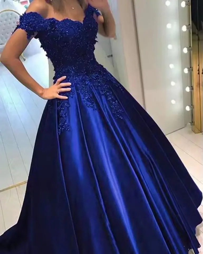 Vestido de noche elegante y gracioso con encaje, estilo europeo y americano, para comercio exterior, Amazon, AliExpress, Wish, nuevo, con hombros descubiertos y corte en A. image 7