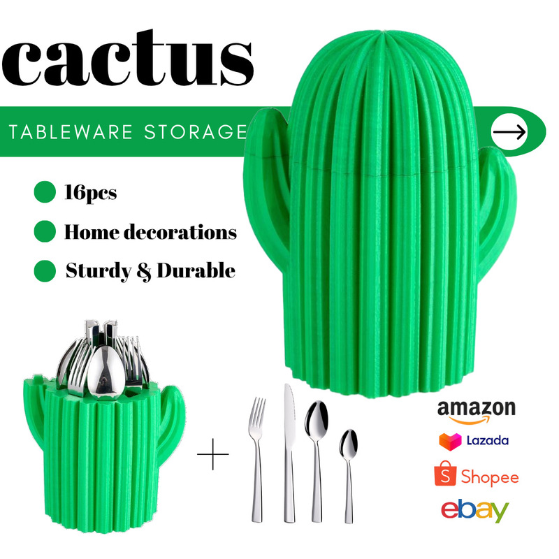 Cross-Border Cactus Tableware Storage Tableware Set Stainless Steel Knife, Fork and Spoon Mood Egg 16Pcs Home Furnishings