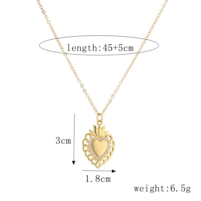 Fashion Devilu0027S Eye Heart Shape Copper Plating Inlay Zircon Pendant Necklace 1 Piece