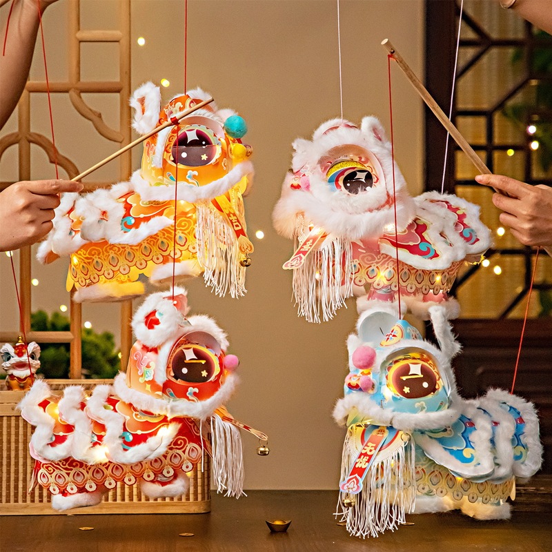 Mid-Autumn Festival Lion Dance Lanterns Children's DIY Craft Kit Portable Glowing Lion Dance Lanterns Small Goods for Stall Sales Mid-Autumn Festival Lion Dance Lanterns Children's DIY Craft Kit Portable Glowing Lion Dance Lanterns Small Goods for Stall Sales
