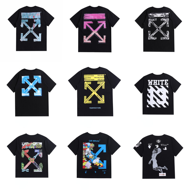 High-Quality Off Dunk Warning Line 99 Paint Graffiti Arrow Monet Oil Painting Print Men's and Women's Ow Short Sleeves High-Quality Off Dunk Warning Line 99 Paint Graffiti Arrow Monet Oil Painting Print Men's and Women's Ow Short Sleeves