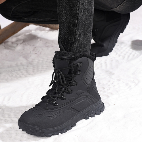 Winter European and American fashionable high-top hiking boots, men's outdoor leather waterproof cotton shoes, large size, high-quality snow boots