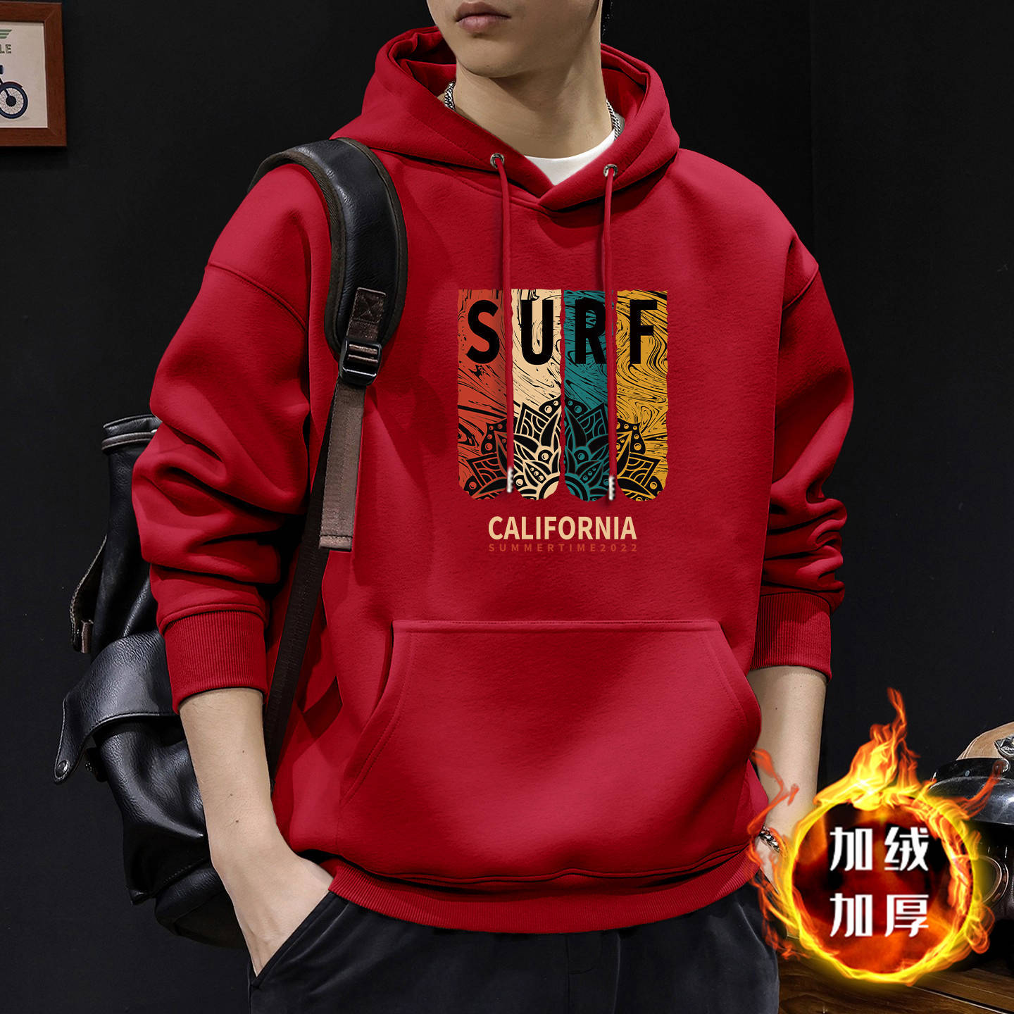 Chaqueta con capuz para hombres con veludo de otoño americano ropa de alta calle marca de moda de otoño y invierno chaqueta pesada de alto gramo