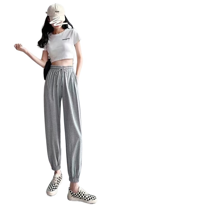 Pantalones deportivos grises para mujeres sueltos pies delgados pantalones casuales versátiles niños 2026 nuevos pantalones de lámpara delgada de primavera y otoño image 4