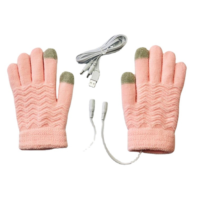 FUENTE Guantes de calefacción eléctrica de pantalla táctil de punto de 5 dedos para mujer Guantes de calefacción eléctrica USB banco de energía al aire libre