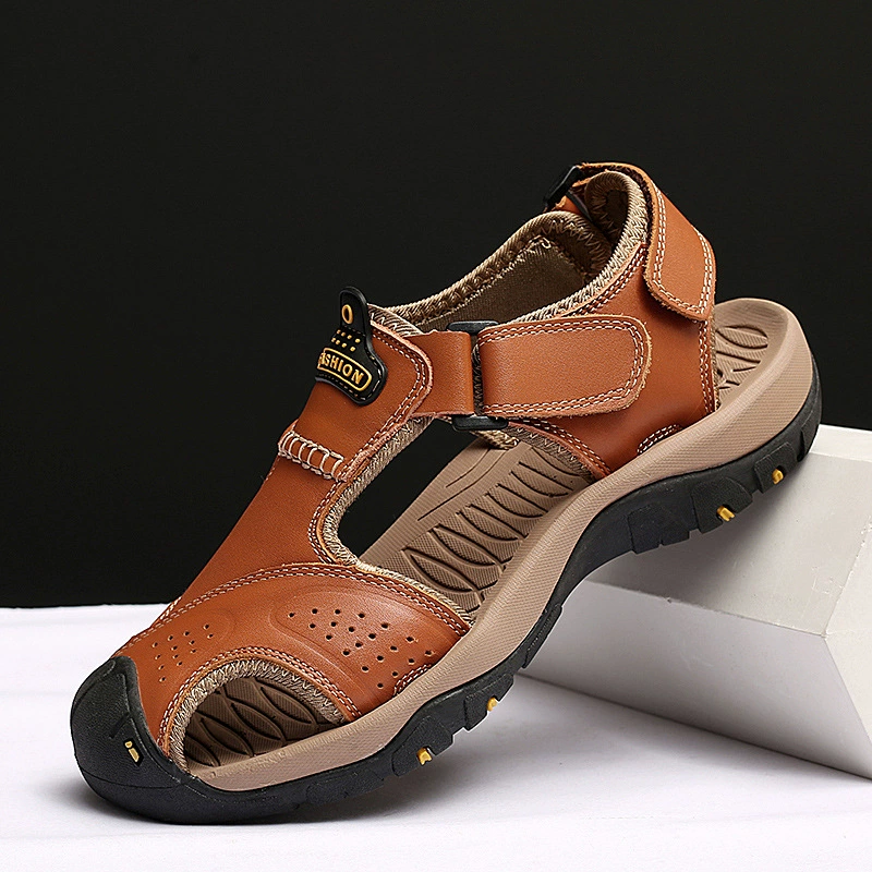 Сандалии мужские, обувь ручной работы большого размера, новая летняя повседневная обувь, модная универсальная мужская пляжная обувь из натуральной кожи на мягкой подошве
