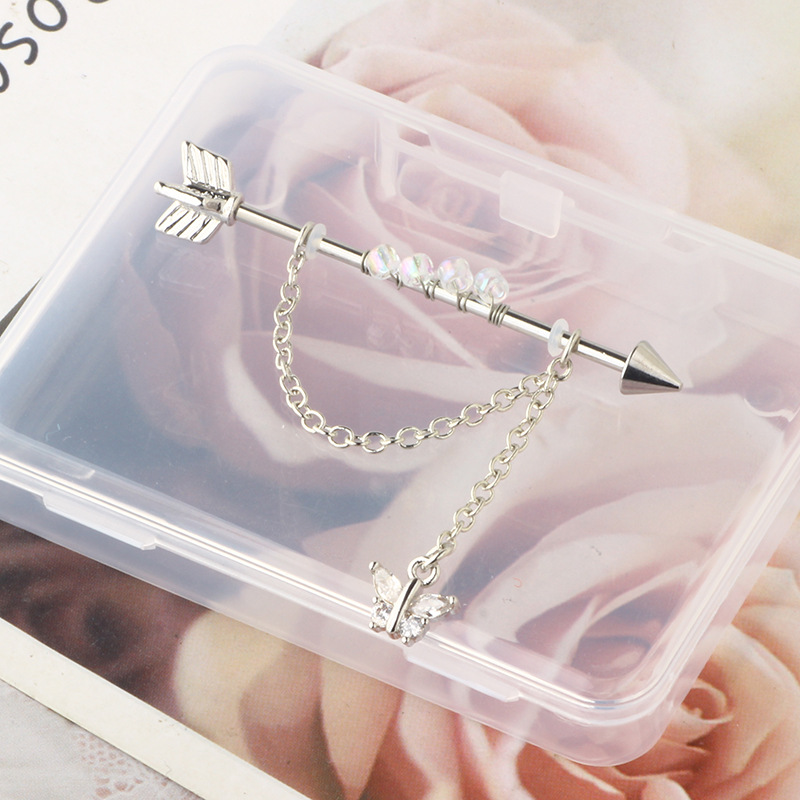 Industrial Rod Ear Chain Handmade Beads Star Dangle Long Earring Stainless Steel Black detail image 7