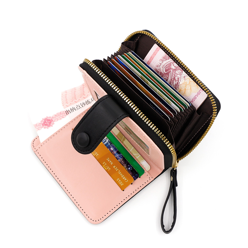 Nuevo cross-border cremallera billetera corta de moda de color sólido impresión multi-tarjeta billetera
