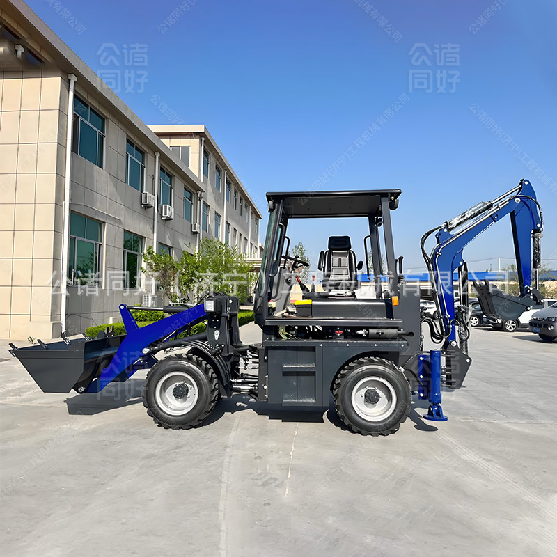 ingeniería de carretilla elevadora diesel multifuncional de cuatro tracciones delantera de pala trasera de excavación de pala y máquina de carga integrada hidráulica de ruedas dos extremos ocupados