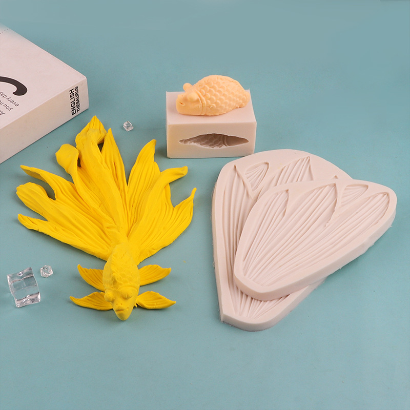 Peces dorados tridimensionales Flor pastelería pan al vapor molde de silicona patrón de pasta pastelería molde de pastel Banquete de cumpleaños molde de pescado decorativo
