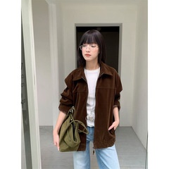 誉一新款2025秋季美式麂皮绒解构外套女美拉德翻领百搭夹克m3767