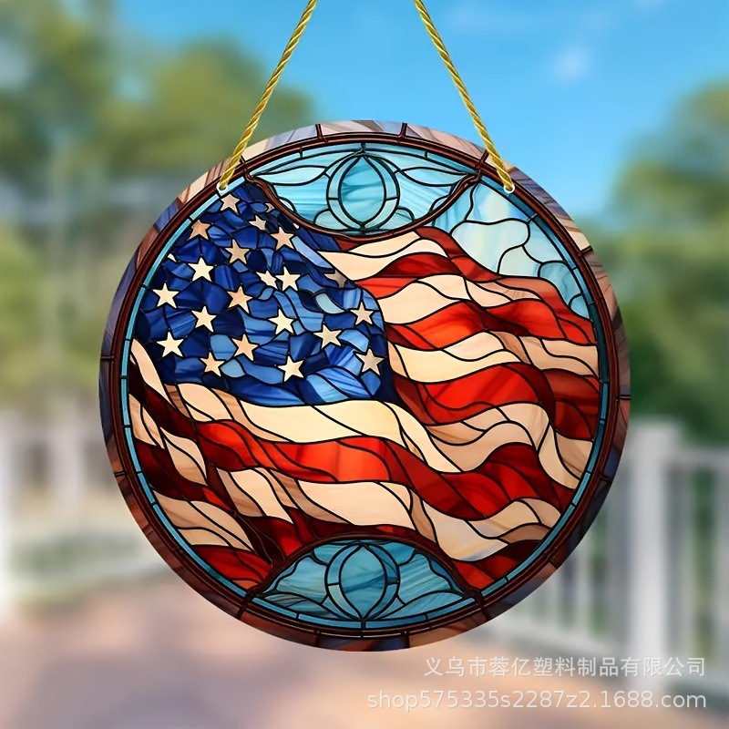 Transfronterizo 2D plano bandera americana águilas acrílico cóndor trampa de luz ventana de vidrio de colores colgante decoración porche