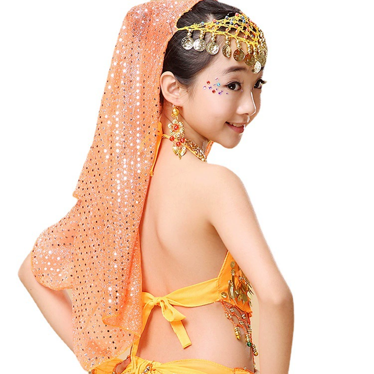  Belly dance with jewelry children's gauze scarf toss gauze scarf Indian dance veil performance silk scarf sequin tongs