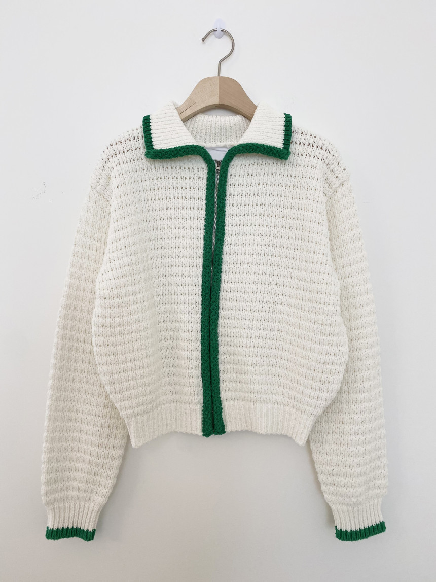 Contrast Thick Needle Zipper Cardigan Sweater Coat