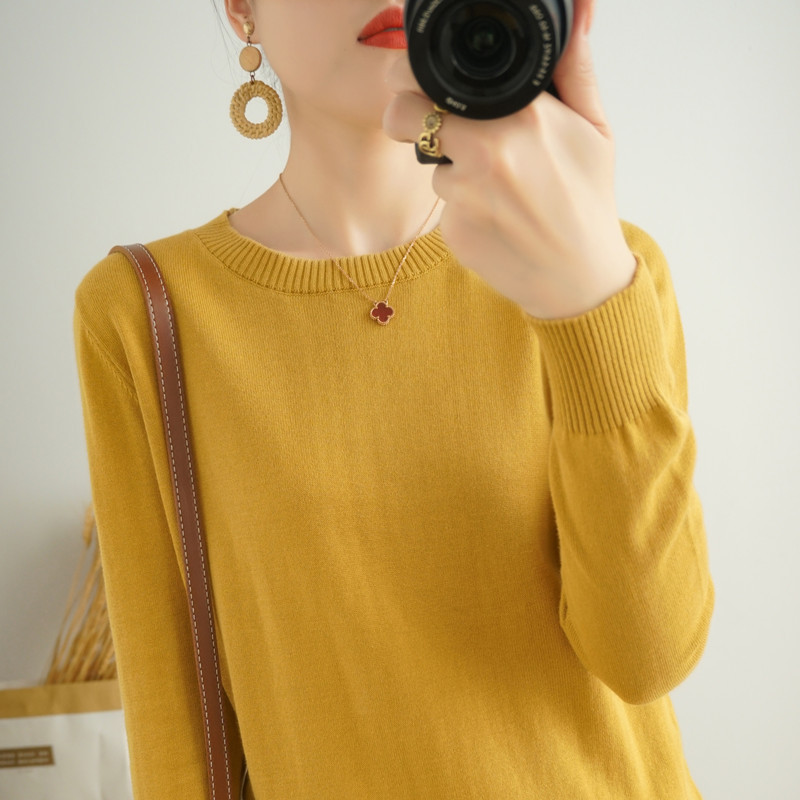 2023 Spring and Autumn 100 Cotton Knitted Sweater Women's Short Round Neck Thin Sweater plus size Cotton and Linen Base Sweater Women