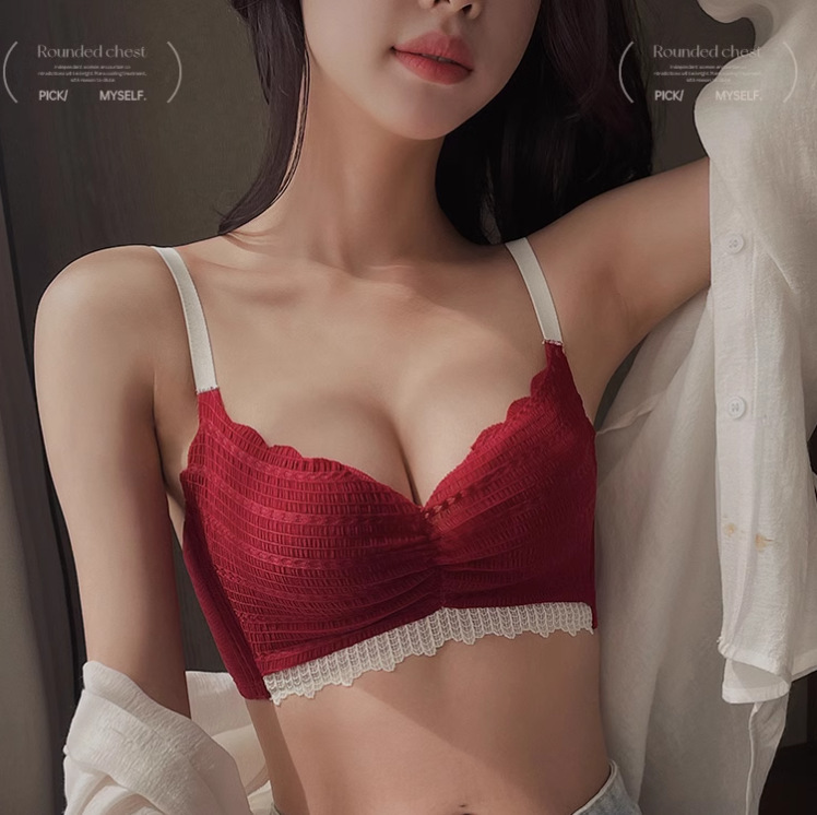 Adjustable small chest push up anti-expansion underwear women's summer small chest big lace sexy wireless bra suit
