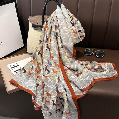 New silk satin scarf for women new retro pony fashion autumn and winter warm scarf for women dual-purpose shawl temperament scarf