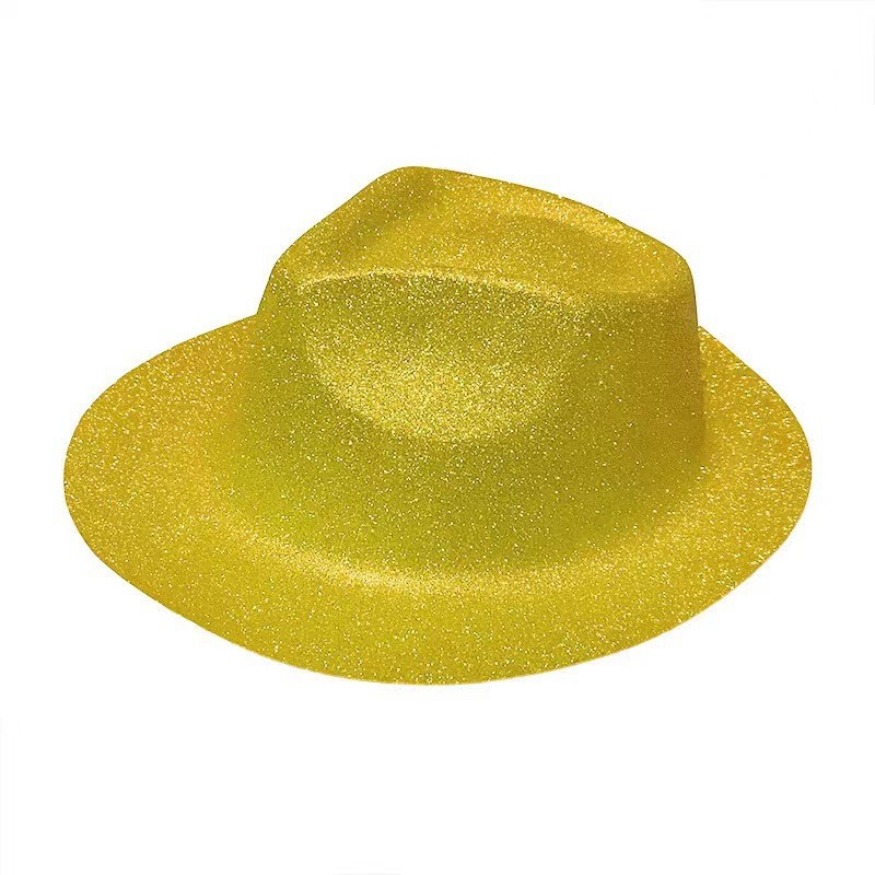 Nuevo sombrero alto sombrero de oro polvo sombrero de jazz sombrero vaquero plástico vestido de Halloween espectáculo de cebolla dorada polvo props