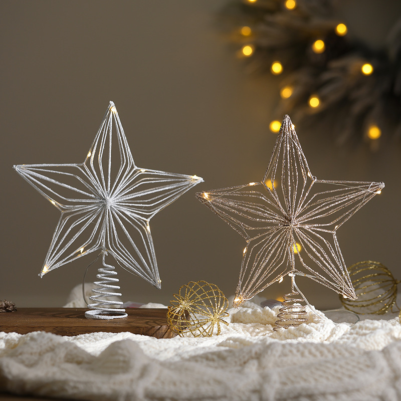 Nuevos productos transfronterizos árbol de Navidad estrella dorada plata blanca brillante árbol de Navidad decoración de Navidad estrella de cinco puntas