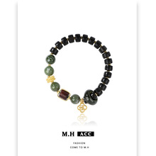 多巴胺碧玉檀木福牌手串女新中式轻奢高级感单圈高端文玩手链批发