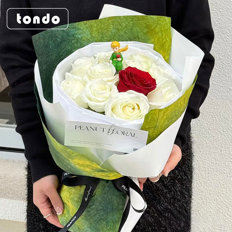 520 Papel de regalo de flores para ramo del Principito, papel hecho a mano con patrón de piedra de tinta, papel amasado a mano, papel de ramo manchado con gradiente