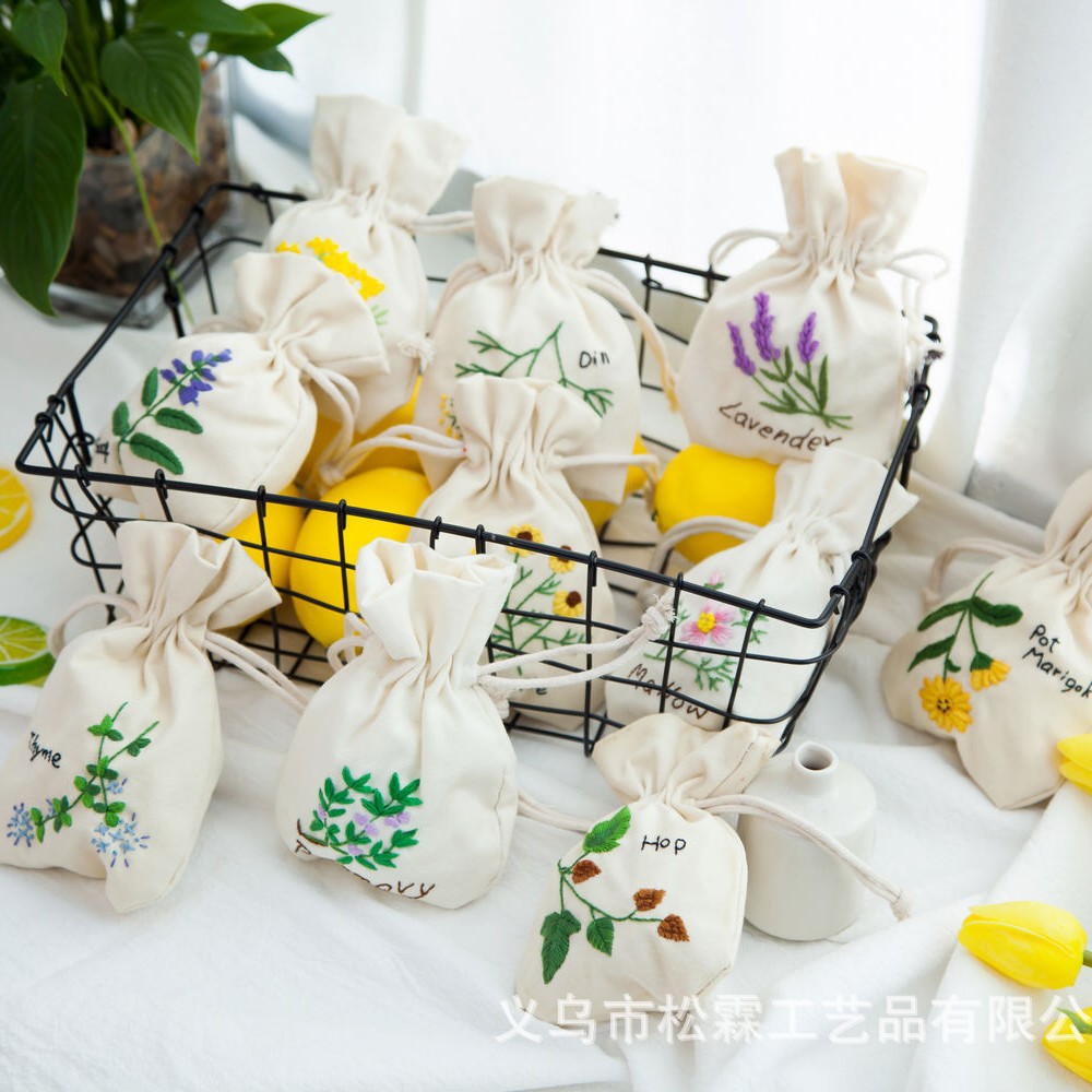 Bolsa de cordón bolsa de aromaterapia hecha a mano DIY paquete material de bordado de lona de algodón fábrica de costura al por mayor