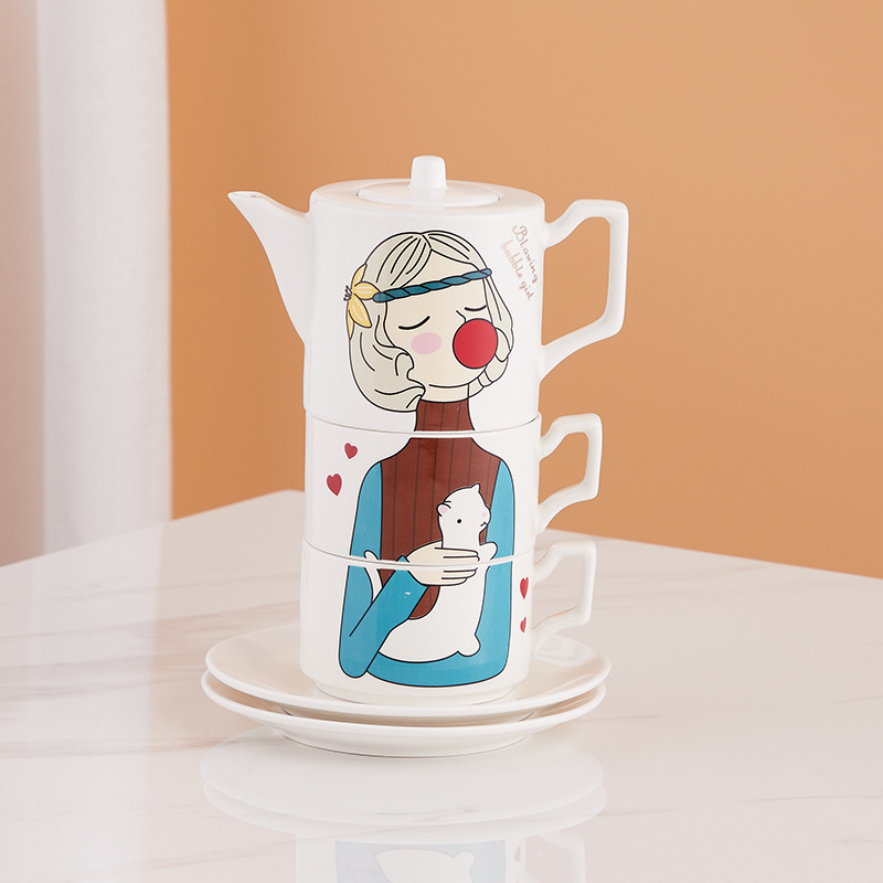 Juego de té de cerámica creativo de recuerdo, lindo corazón femenino, taza de café pequeña y fresca, caja de regalo transfronteriza de Amazon