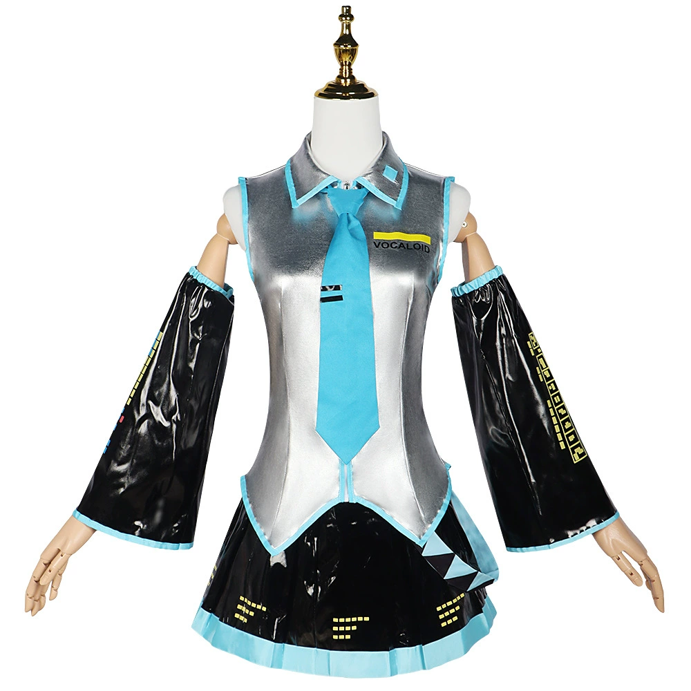 Костюм косплея Hatsune-style Vocaloid — топ + юбка + рукава + галстук + парик, размеры XS–43
