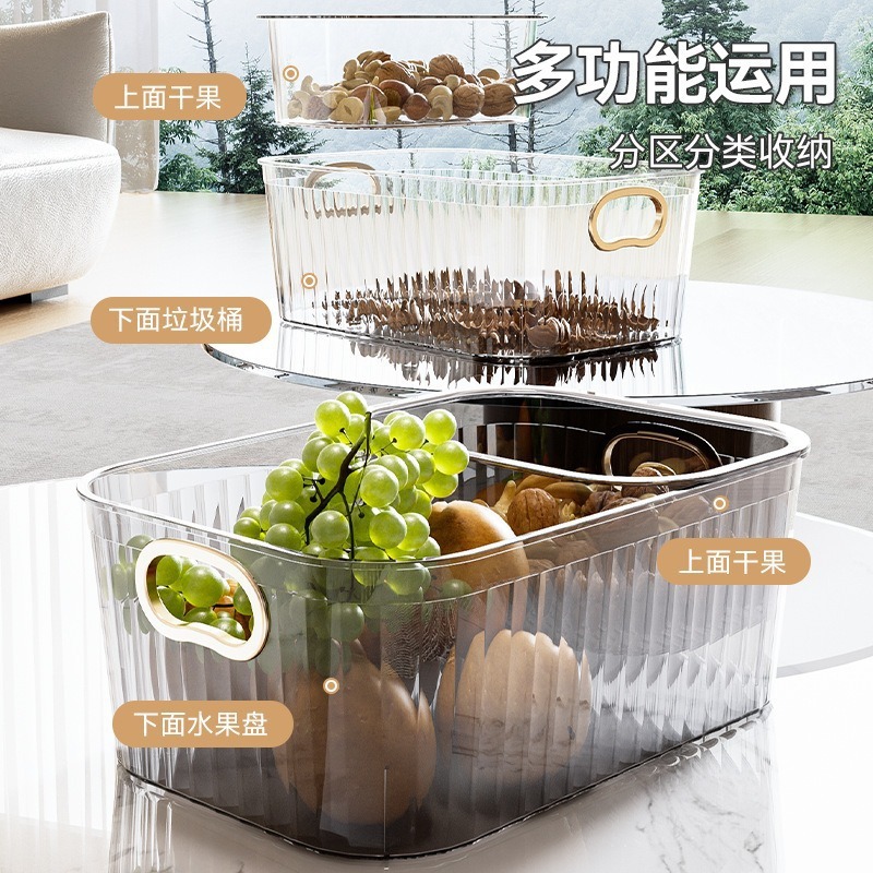 Bandeja de frutas de doble capa perezosa, canasta de drenaje de lujo ligero, bandeja de almacenamiento de dulces y bocadillos en la sala de estar, dispositivo de caja de semillas de melón