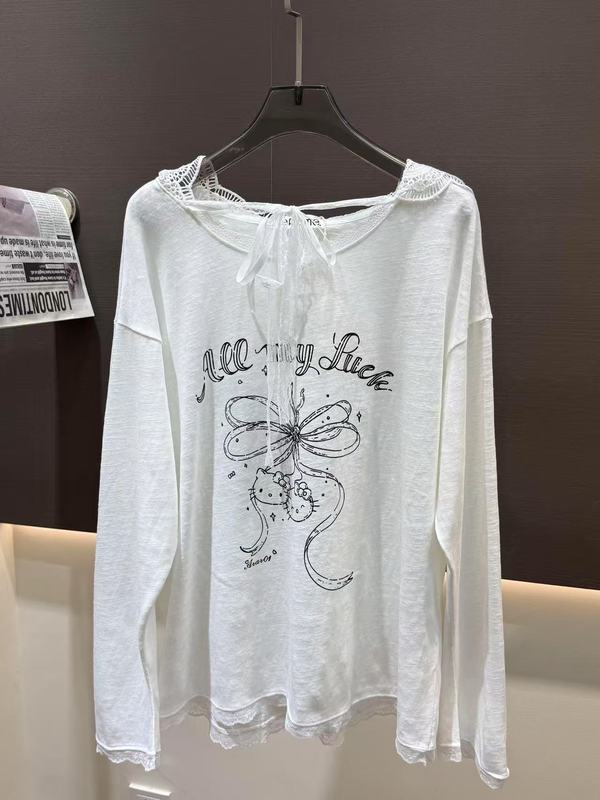 韩代款erum蕾丝连帽樱桃KT猫印花长袖t恤女秋季宽松减龄防晒上衣|undefined