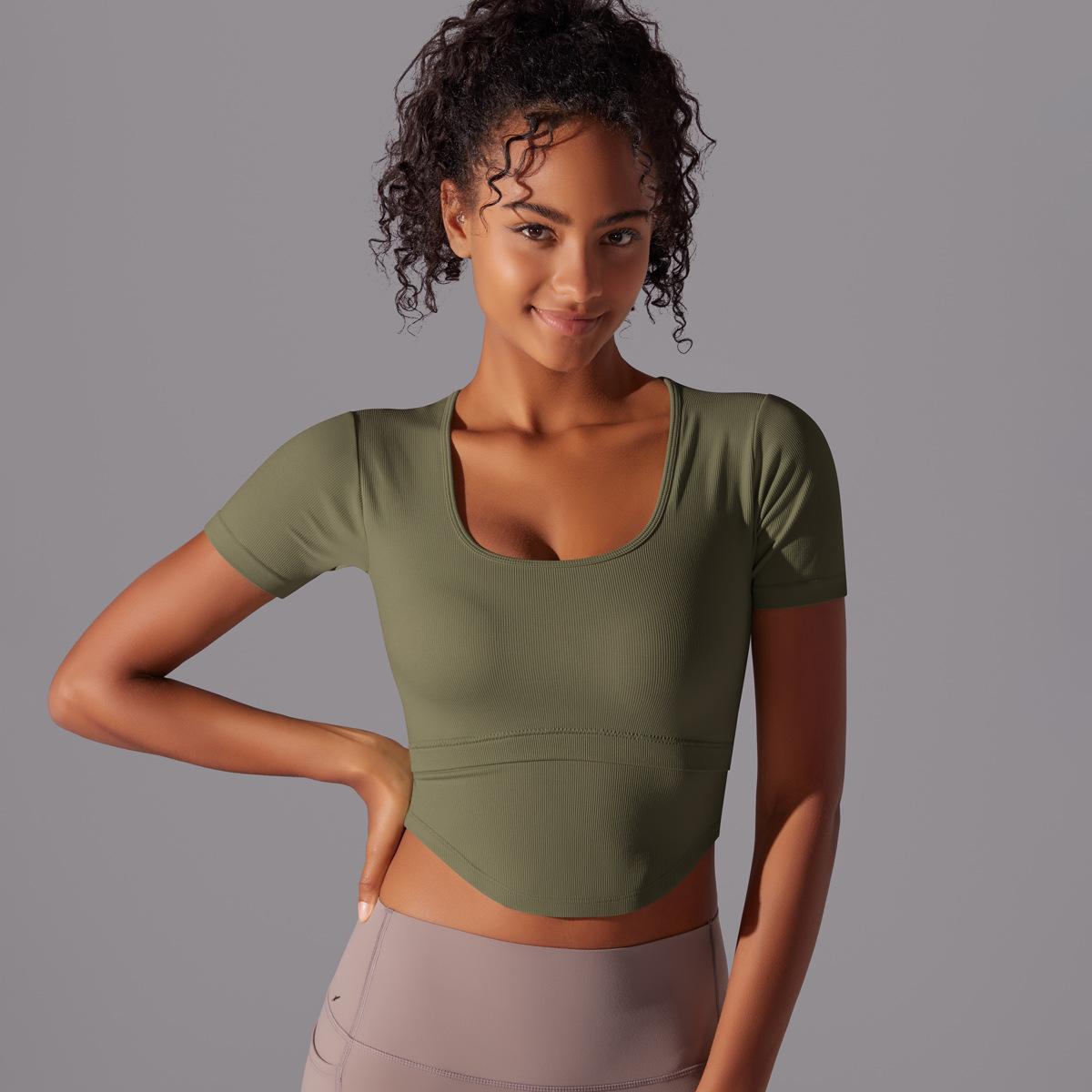 Simple Style Solid Color Nylon Spandex Round Neck Active Tops T-shirt display picture 128