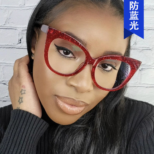 Cross-border retro glitter cat eye glasses frame  new ultra-light large frame slimming can be matched with myopia plain glasses internet celebrity 