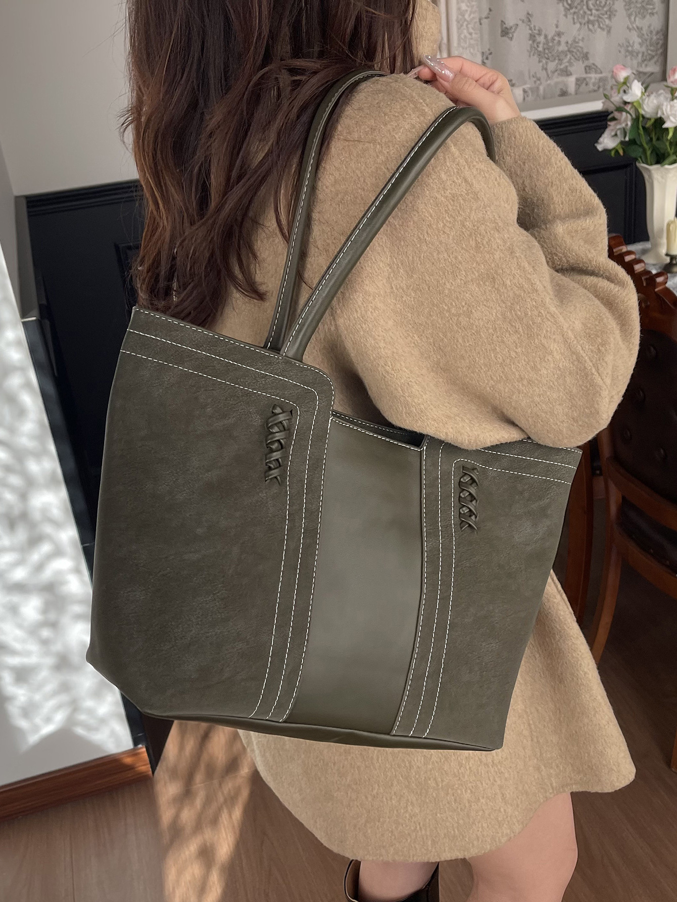 Henggeng nuevo retro gaudón de cuero, bolso de hombro de viaje, bolso de mujer transfronterizo, bolso de gran capacidad, bolso tote image 1