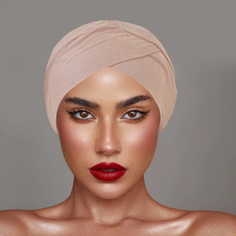 Foulard musulmano Cappello tubolare incrociato in cotone mercerizzato modal con cappuccio e base_voghion.com