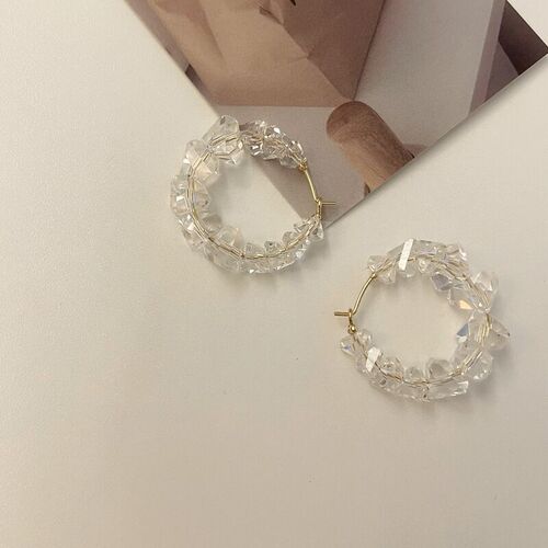Crystal circle earrings high-end sense broken diamond earrings ins internet celebrity temperament versatile round earrings earring accessories
