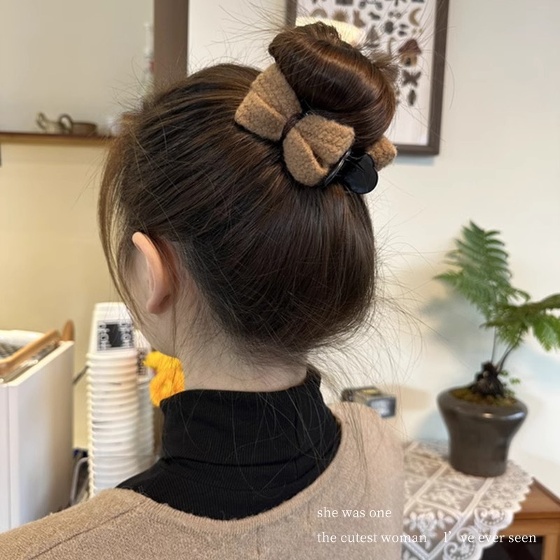 女性用の新しい夏のニットヘアピン、ミルクコーヒー色、甘い、カジュアル、多用途のリボンヘアピン、ヘアボールヘッドが利用可能|undefined