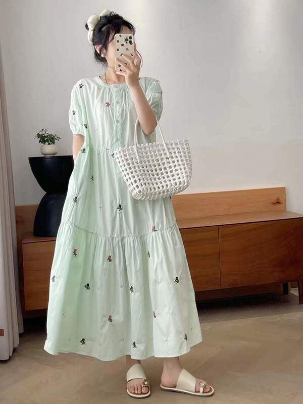 Japanese Mori Women's Full Body Embroidery Stitching Loose Women's Short-sleeved dress Wholesale Fashion