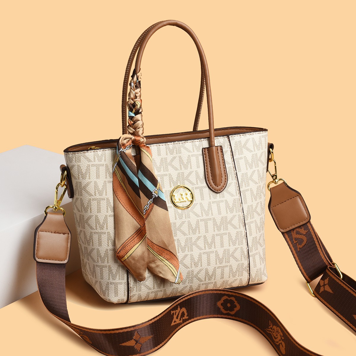 High-sense femenino 2025 nuevo bolso cuadrado impreso simple de gran capacidad textura retro bolso portátil de un solo hombro