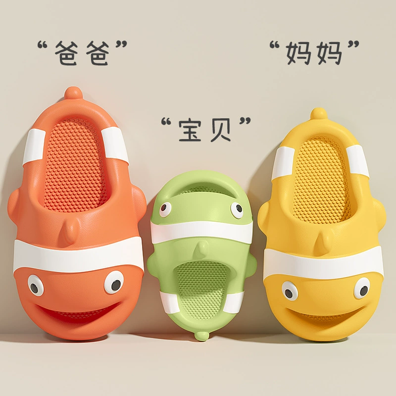 Мягкие и упругие тапочки для женщин, летние домашние тапочки на толстой подошве для дома, ванной, ванной, нескользящие тапочки с рыбой-клоун для мужчин, оптовая продажа