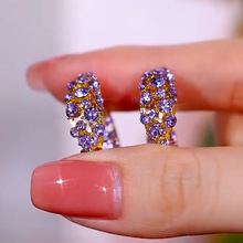 时尚紫色水晶轻奢锆石耳圈重工精致紫气东来爱心耳环百搭日常耳扣