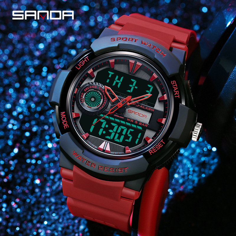 Sanda reloj nuevo 6082 reloj de moda Corea del Sur casual simple reloj deportivo multifuncional reloj electrónico