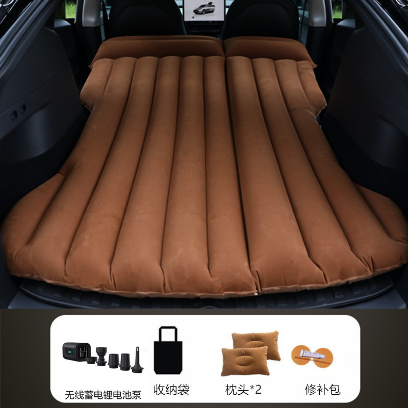 Vehicle-mounted inflatable bed | Shiyong Bed SUV Trunk - brown-tesla-model-y-with-black-wireless-battery-pump