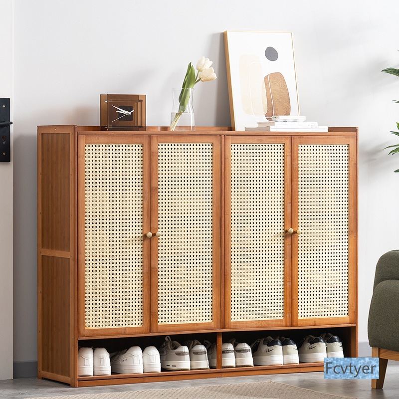 Dust-Proof Simple Rattan Dust-Proof Shoe Cabinet Storage Shoe Rack Home Entrance Cabinet Small Apartment Large Capacity Integrated Cabinet