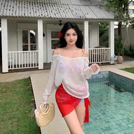 大码泳衣女分体比基尼遮肚肉显瘦泡温泉性感长袖罩衫微胖一件代发