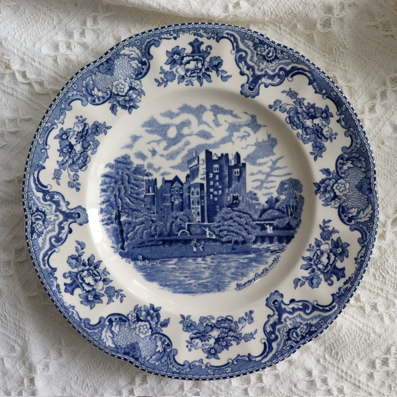 Домашний декор в ретро-американском стиле: таинственные украшения в виде синего замка, тарелки, чайный сервиз, посуда для западного ресторана, креативный фарфор.