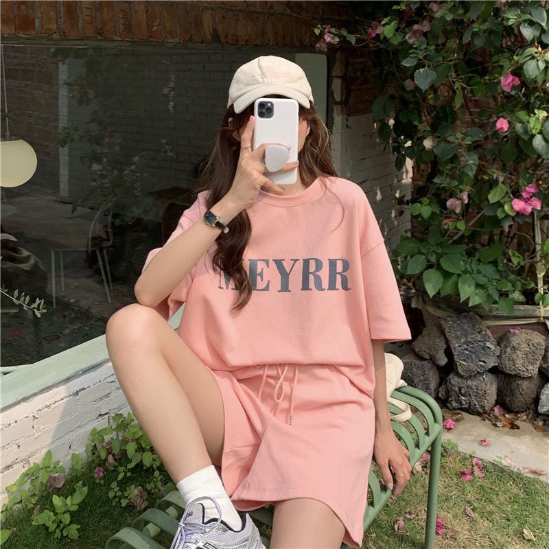 Letter Print Women's 2026 Summer Korean New Style Internet Celebrity Short-sleeve Shorts Loose Plus Size Sports_ecoleips.com