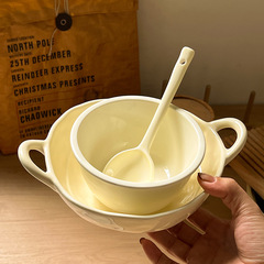 ネット紅一人食品専用食器不規則陶磁器両耳湯碗カップラーメン碗家庭用ヨーグルト朝食碗