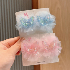 Sweet butterfly chiffon hair clip for girls, sparkly hair accessory for kids, princess-style hairpin with shimmering details, children's matching hair ornament