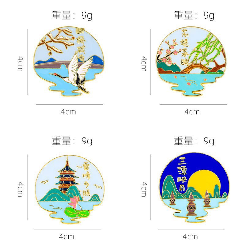 새로운 항저우 관광 기념품 금속 냉장고 스티커 WENCHUANG WEST LAKE 10 풍경 자기 장식 명소 선물