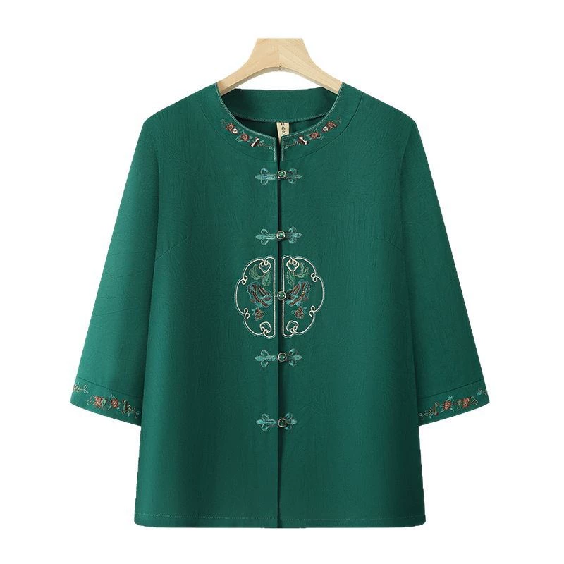Summer shirt with a round collar, for middle age, plus size, loose fit, Chinese style